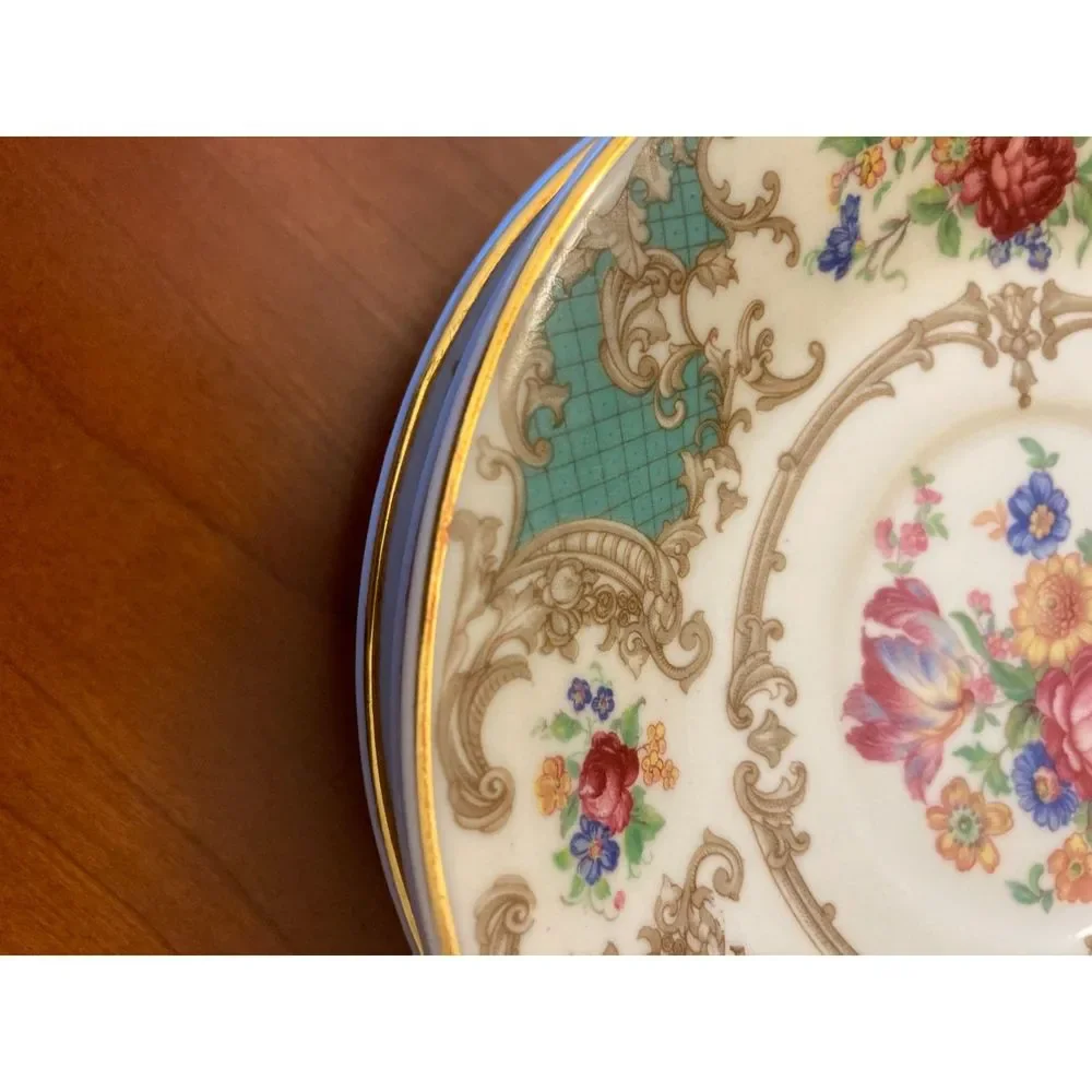 Saucer Syracuse Old Ivory-Romance Green gold rim saucer.  5 avail. Price for 1.